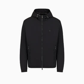 【五】EMPORIO ARMANI 阿玛尼 男士带兜帽和徽标贴片的防水尼龙外套 黑色 8N1BQ0 1NZQZ 0999