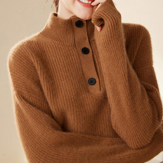 温暖如初~重磅加厚羊绒衫女100%山羊绒套头毛衣宽松打底衫 商品图3
