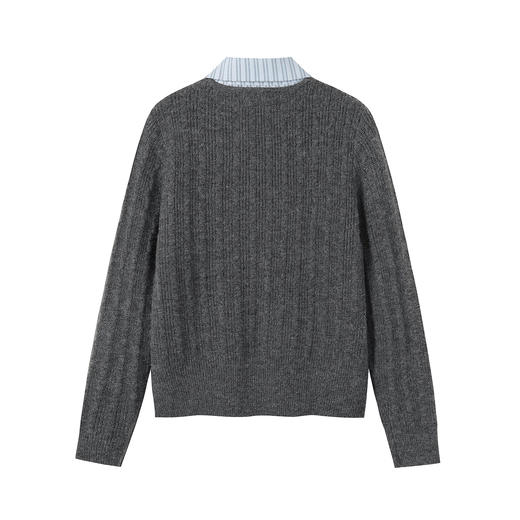 奢姿大码女装2025秋季胖妹妹时尚减龄假两件针织衫条纹衬衫领上衣9653670371 商品图1