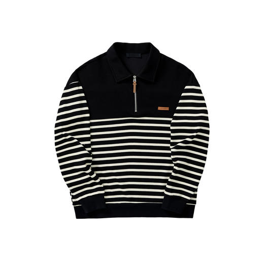 墨麦客撞色条纹拼接卫衣男秋季款时尚拉链翻领男士卫衣55451 商品图4