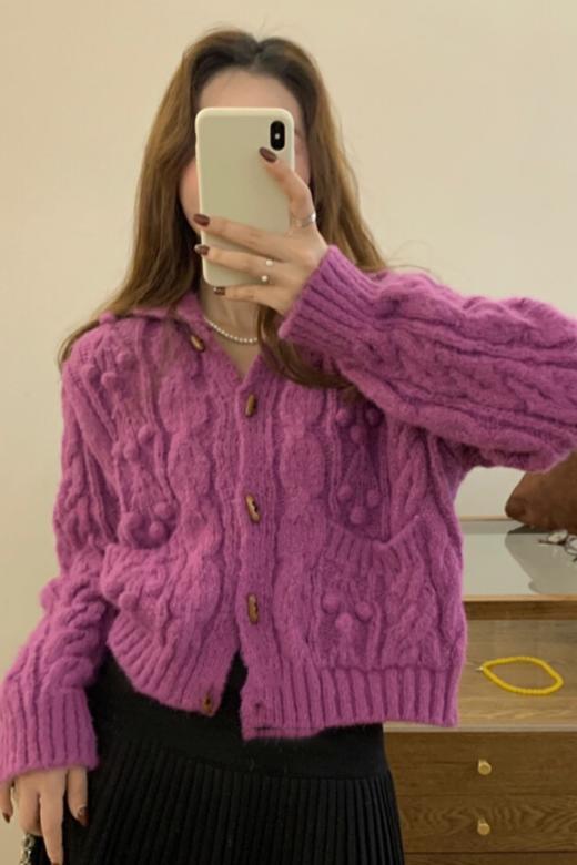 LNNNS 紫色牛角扣休闲针织开衫外套 21820 商品图0