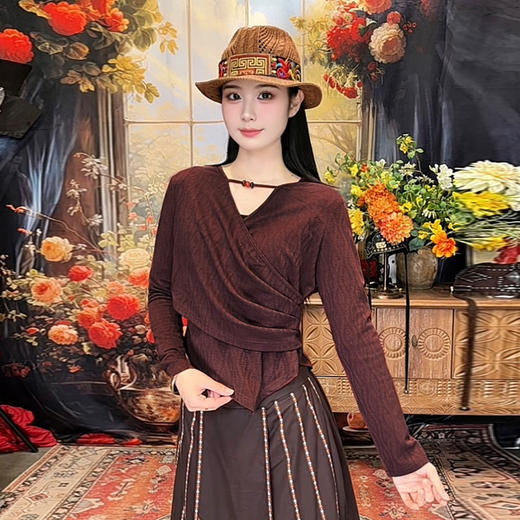 紫汀褶韵民族风修身上衣 | 现货加急发 商品图0