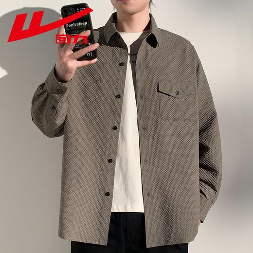 回力衬衫男士2025春秋薄款日系格纹长袖衬衣宽松潮流上衣翻领外套 商品图8