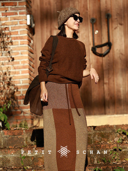 PETIT SCHAN小闪 CLO#967 Piece together 东拼西凑 绵羊毛拼色彩点松紧腰针织半身裙 商品图4