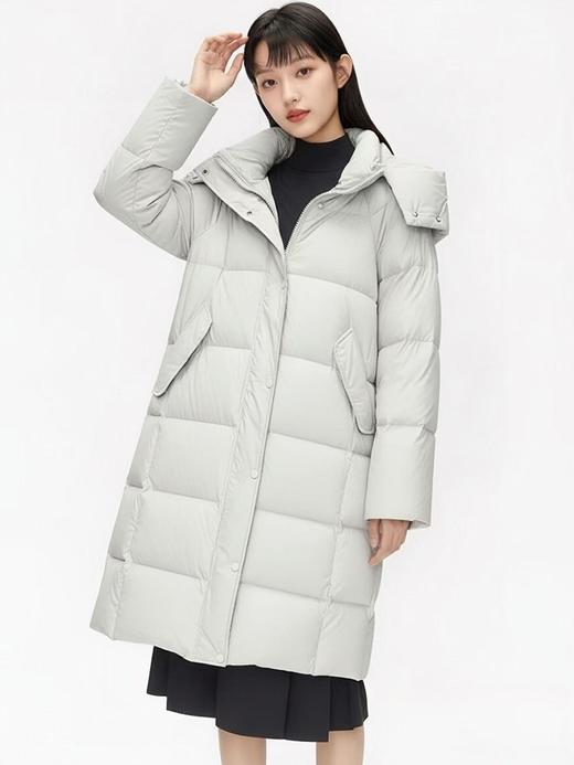 225g轻暖款【羽绒服】国标白鸭绒90% 极简连帽可拆卸中长羽绒服-喜出 商品图1