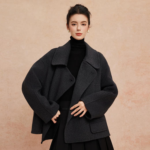 QH958斯尔丽25新款廓形显瘦设计韩版小个子时尚减龄手工双面短大衣 商品图2