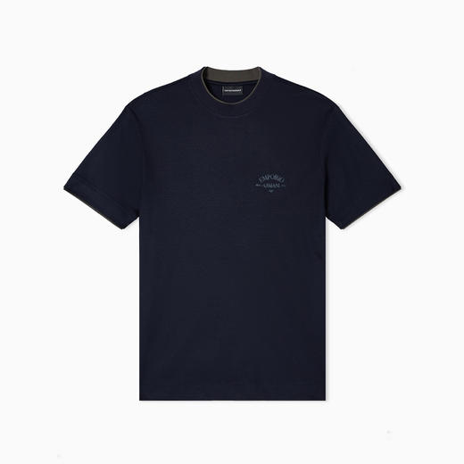 EMPORIO ARMANI 阿玛尼 男士字母徽标刺绣 ASV 莱赛尔混纺针织圆领短袖T恤 深蓝色 EM002939 AF18312 UB118 商品图0