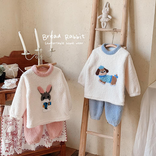 暖绒绒~儿童珊瑚绒家居服2025秋冬男童女童加厚保暖米粒绒睡衣套装 商品图3