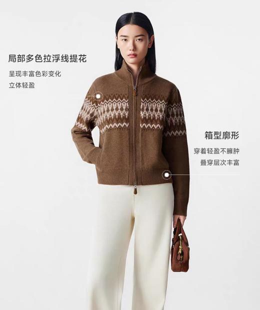 朗姿同款费尔岛双拉链提花羊毛针织混纺开衫 商品图3
