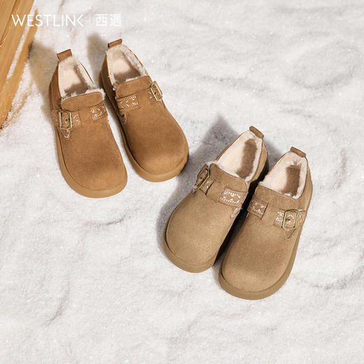 西遇厚底勃肯鞋女新款冬季百搭加绒复古毛毛鞋外穿保暖雪地鞋V2457327 商品图0