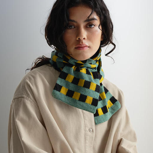 JO GORDON Small Check & Stripe Scarf 羊羔毛彩色条纹格围巾 商品图0