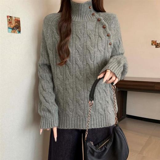 【YW】无忧购慵懒风麻花斜扣毛衣女秋冬设计感打底针织衫上衣538#（截单后3-5天发货） 商品图5