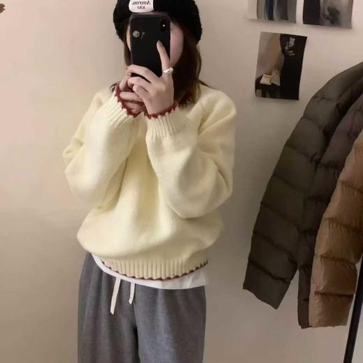【YW】无忧购韩版温柔风撞色勾边圆领套头毛衣女宽松百搭针织衫8116#（截单后5-7天发货） 商品图7
