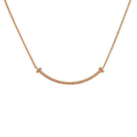【95新】Tiffany & Co.蒂芙尼Tiffany T 系列小号18K玫瑰金满钻笑脸Smile项链链长约41cm女士101125NJS52 商品图0