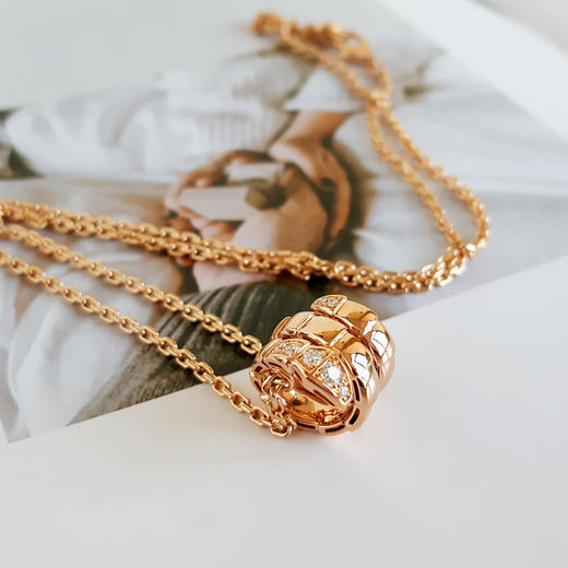 【95新】BVLGARI宝格丽Serpenti Viper系列 35779418K玫瑰金头尾钻灵蛇蛇骨项链链长约44cm女士131125NJS05 商品图2