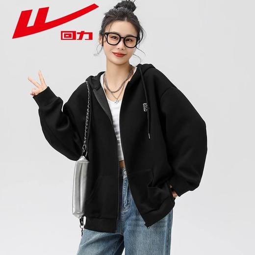 回力酒红色卫衣外套女2025冬季爆款加绒宽松圣诞新年连帽开衫上衣 商品图9