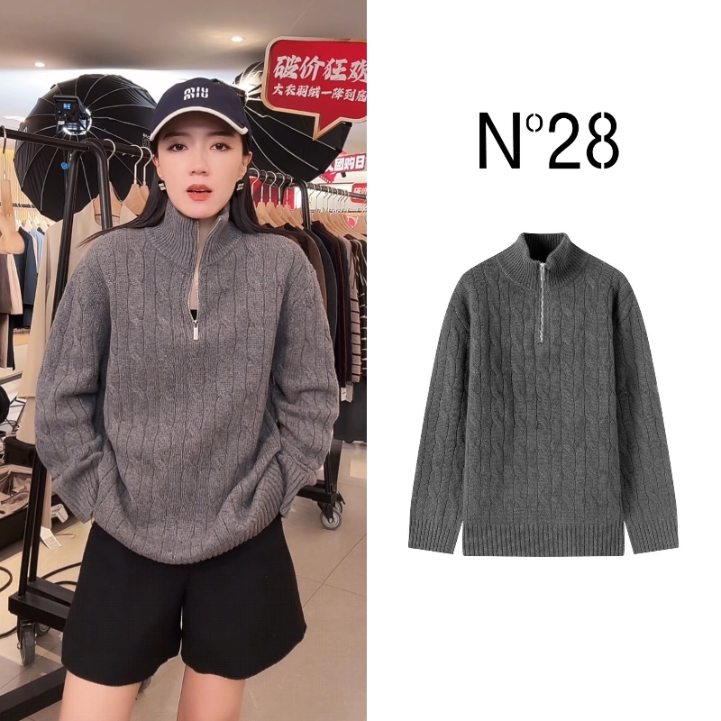 N°28 半高领毛衣女2025新款秋季高级感绞花针织衫上衣895392M104-12.14直播