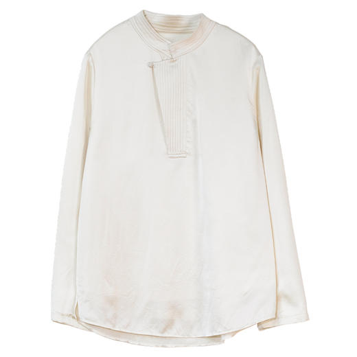 牧衣游原创 22姆米重磅真丝净色衬衫新款打条复古中式上衣 花雨榭 商品图4