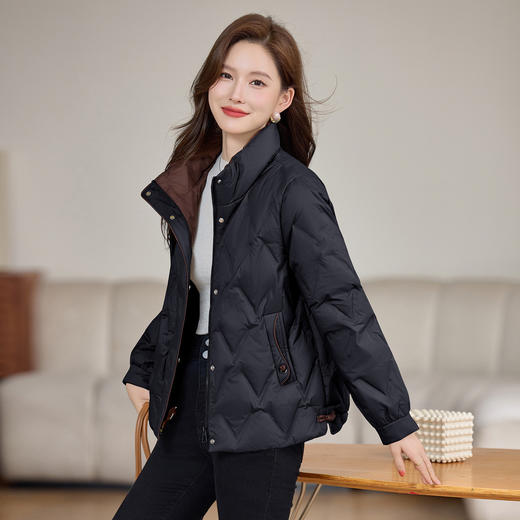 丁摩 气质立领羽绒服女冬季新款高级感盘扣宽松短款白鸭绒外套5ZF-9983 商品图3
