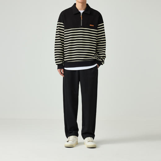 墨麦客撞色条纹拼接卫衣男秋季款时尚拉链翻领男士卫衣55451 商品图3