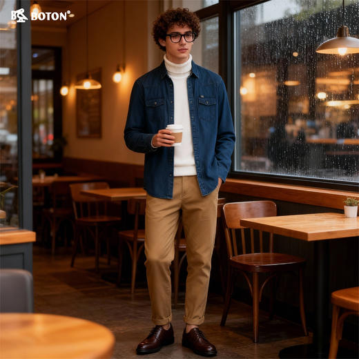 波顿男士 牛仔衬衫 利落百搭 宽松全棉耐穿长袖MS070124Z 商品图2