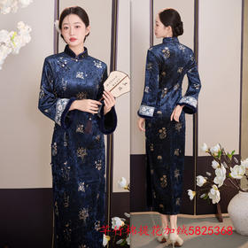 SKY 5825368复古国风倒大袖提花加绒大码旗袍