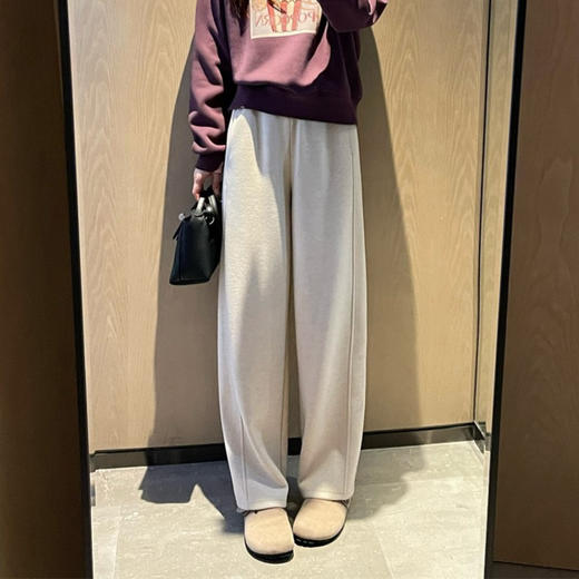 丁摩 王炸面料！真丝羊绒加绒加厚松紧腰垂感针织毛呢直筒阔腿裤女秋5ZF-92101 商品图0