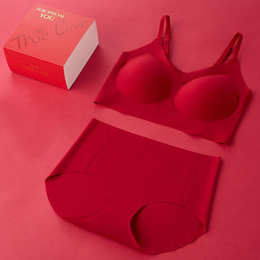 【本命年新年结婚无痕内衣】大红套装 固定胸罩无钢圈舒适文胸礼盒装  商品图5