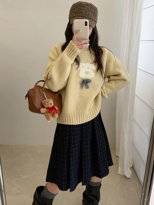 【YW】无忧购减龄卡通狗狗蝴蝶结圆领套头秋冬毛衣女91447（截单后3-5天发货） 商品图3