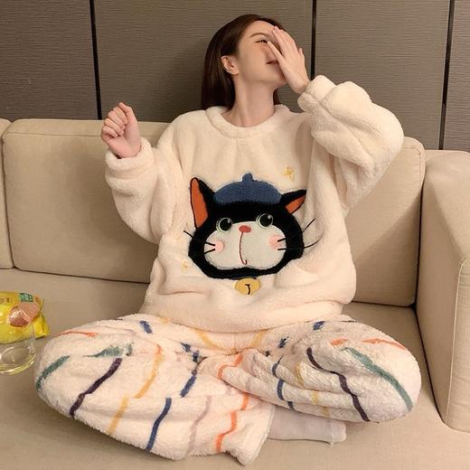 买手优选长毛绒圆领套头少女卡通加绒加厚家居服套装168293097 商品图2