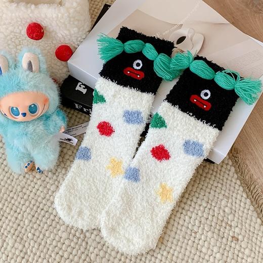 买手优选搞怪小丑珊瑚绒保暖中筒地板睡眠袜刺绣袜子168294575 商品图4