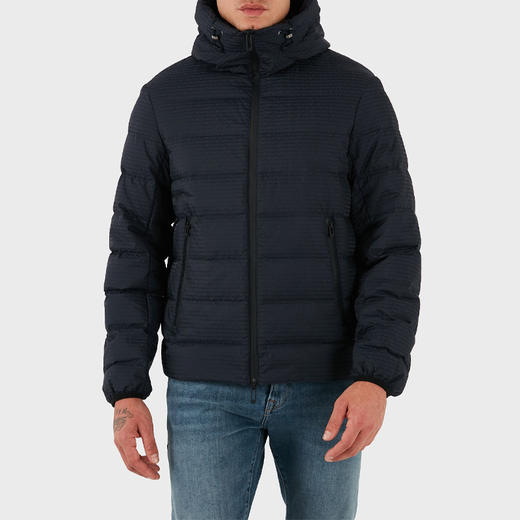 EMPORIO ARMANI 阿玛尼 男士字母徽标提花带帽绗缝尼龙羽绒服 深蓝色 EM003043 AF15384 UB118 商品图0