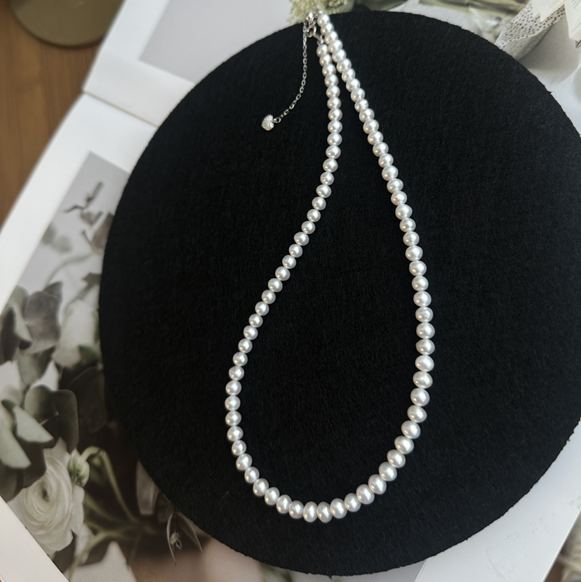 5-6mm天然淡水珍珠项链 搭配S925纯银配件 经典素串设计 日常百搭