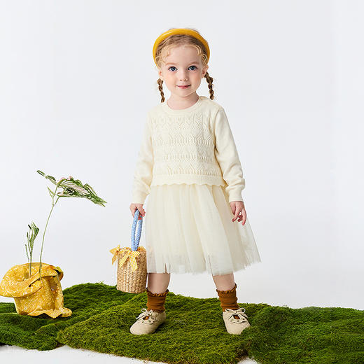 迷你巴拉巴拉女童宝宝裙子儿童针织网纱连衣裙不易起球2026春新品 商品图2
