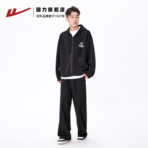 回力休闲运动套装男秋冬季新款潮牌连帽拉链运动上衣宽松直筒卫裤 商品图1