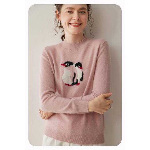 「自」全新升级【铂金会员413/天猫559/差价146】(05244)洛诗琳新款企鹅提花毛羊毛衫2025秋冬百搭拼色圆领针织毛衣 商品图2