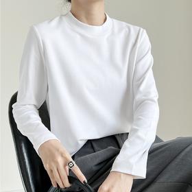 雀说后中缝线长袖T恤纯色简约白色云柔纯棉上衣螺纹圆领打底ALWX2511-1