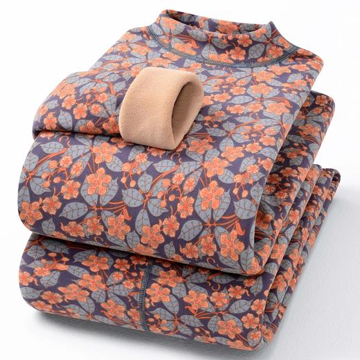 巨厚巨暖保暖套装冬季中老年保暖内衣女士半高领保暖内衣碎花驼绒套装中老年妈妈加绒加厚秋衣秋裤 商品图2