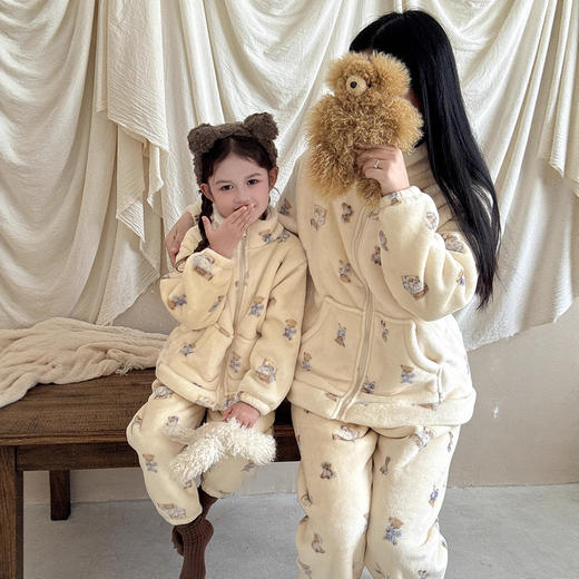 亲子款~2025冬季韩国高品质亲子加绒家居服睡衣套装洋气印花男女童睡衣套 商品图2