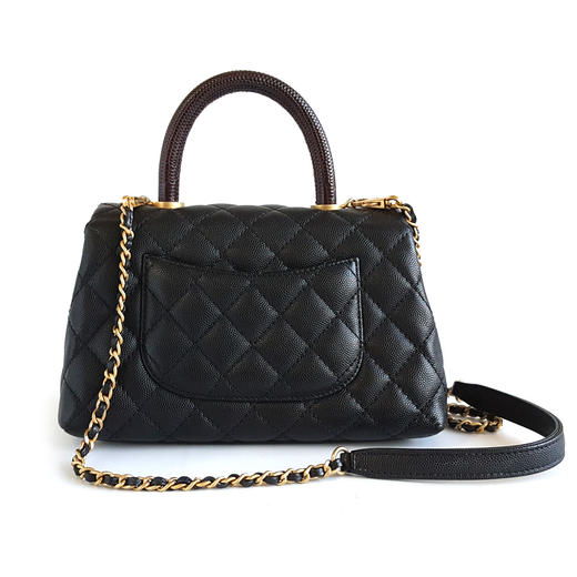 【95新】CHANEL香奈儿A92990 Y83569 N0735小号黑金荔枝皮红蜥蜴手柄Coco handle手提单肩包女士081125NJS03 商品图4