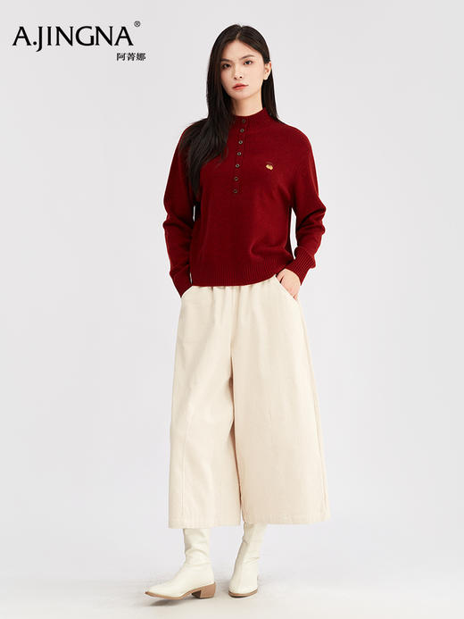 【雪花纱绵羊毛】阿菁娜冬季新款雪花纱绵羊毛衫半高领云朵触感慵懒氛围感F30D302009 商品图1