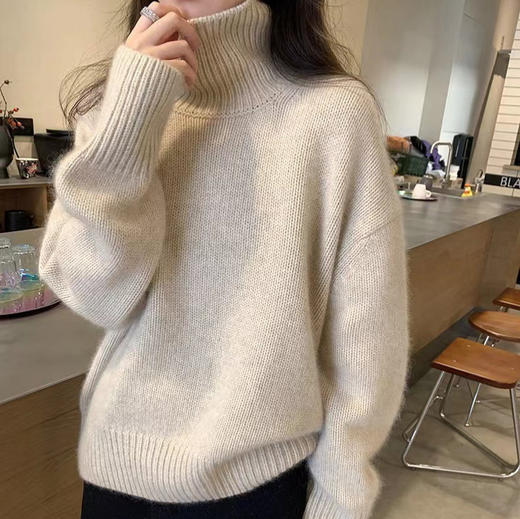 丁摩 宽松慵懒风高领100纯羊毛套头衫秋冬新款保暖女士套头毛衣5ZF-24101 商品图0
