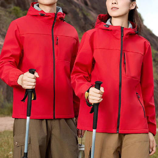 跃牌【跃LEAP-ACTIVE】秋冬冲锋衣软壳男女防风防水一体连帽加绒加厚登山服上衣2578 商品图3