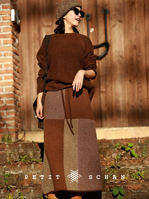 PETIT SCHAN小闪 CLO#967 Piece together 东拼西凑 绵羊毛拼色彩点松紧腰针织半身裙 商品图1