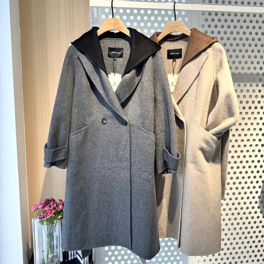 水淼秋冬新款1736连帽气质时尚休闲百搭双面呢宽松 商品图0