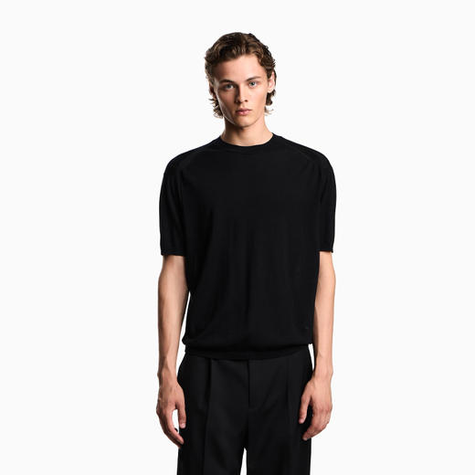 EMPORIO ARMANI 阿玛尼 男士羊毛混纺 ASV 平针织圆领短袖T恤 黑色 EM003384 AF18995 UC001 商品图1