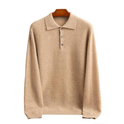 一件过冬~100%纯山羊绒衫男款POLO领蜂窝针毛衣针织衫 商品图1