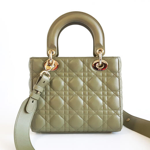 【95新】Dior迪奥Lady Dior手袋绿色金扣四格徽章戴妃手提单肩包女士181125AK16 商品图4