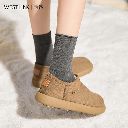 西遇加绒雪地靴女新款冬季复古百搭低帮短靴外穿保暖加厚棉鞋V2457329 商品图2