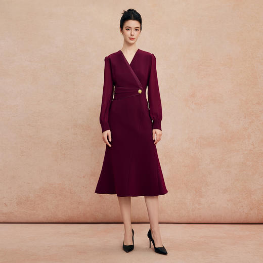 QG808斯尔丽2025新款宴会小礼服V型领收腰放摆鱼尾裙优雅知性连衣裙 商品图3